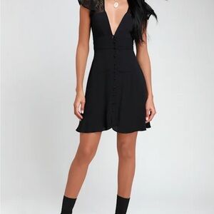 Free People Black Button-Front Mini Dress
